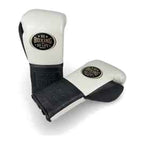 No Boxing No Life white black gloves close-up of lace-up wrist closure