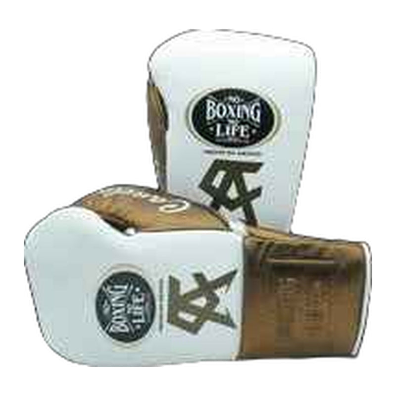 No Boxing No Life white and bronze boxing gloves - NBNL horsehair Mexican lace-up
