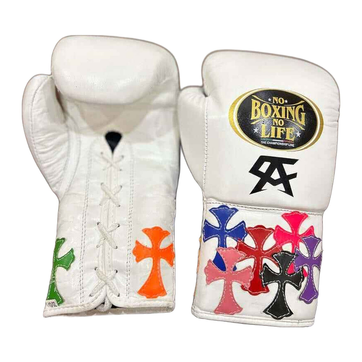 No Boxing No Life cross patch gloves pair showing custom stitched design