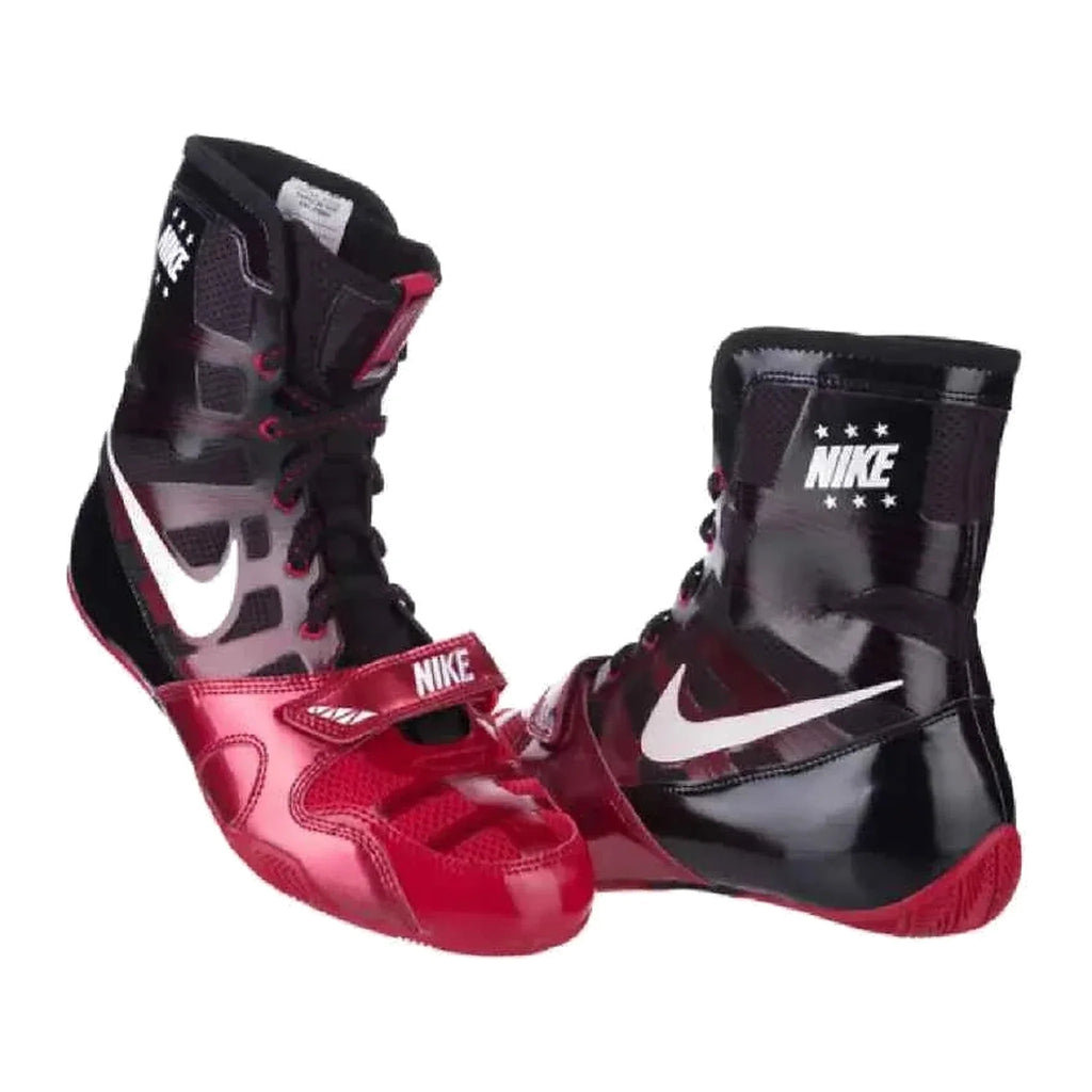 Nike HyperKO 1 boxing shoes in black and red, sole showing low-profile rubber outsole