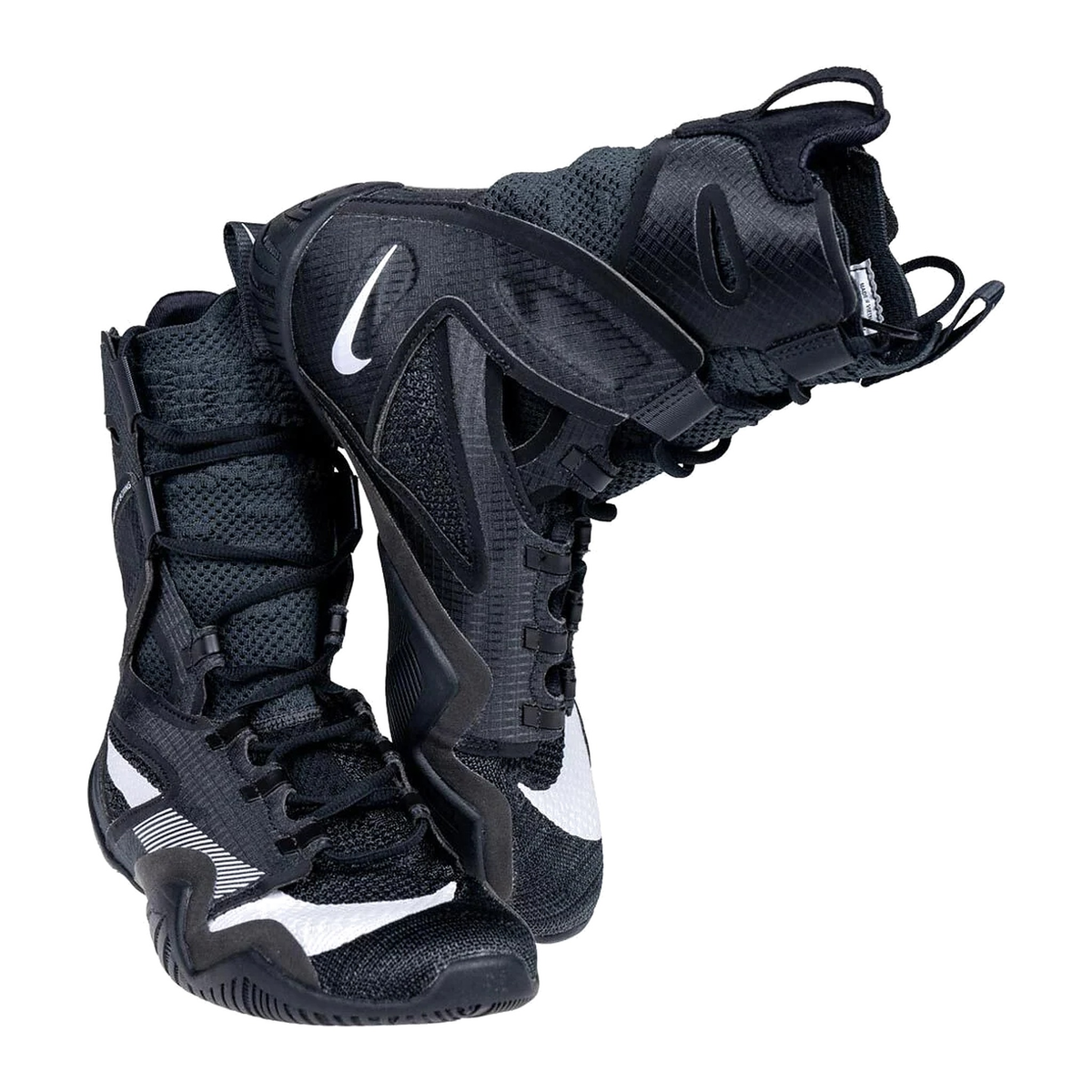 Custom Nike HyperKO 2 boxing shoes in black and white, outsole and split-sole detail