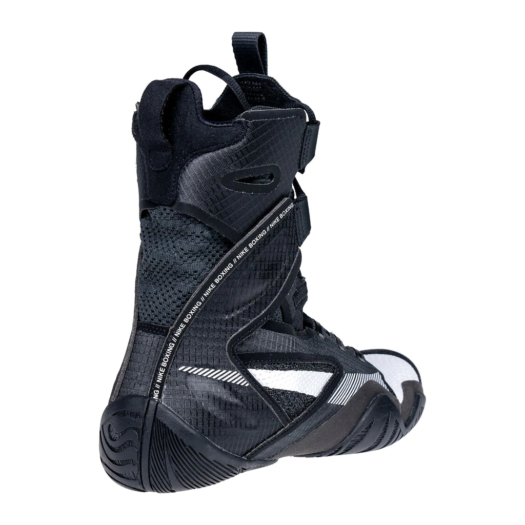 Custom Nike HyperKO 2 boxing shoes in black and white, pair shown together
