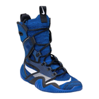 A Custom Nike HyperKO 2 boxing shoe in a vibrant blue and black colorway, featuring a black structural exoskeleton and white detailing, displayed on a white background.