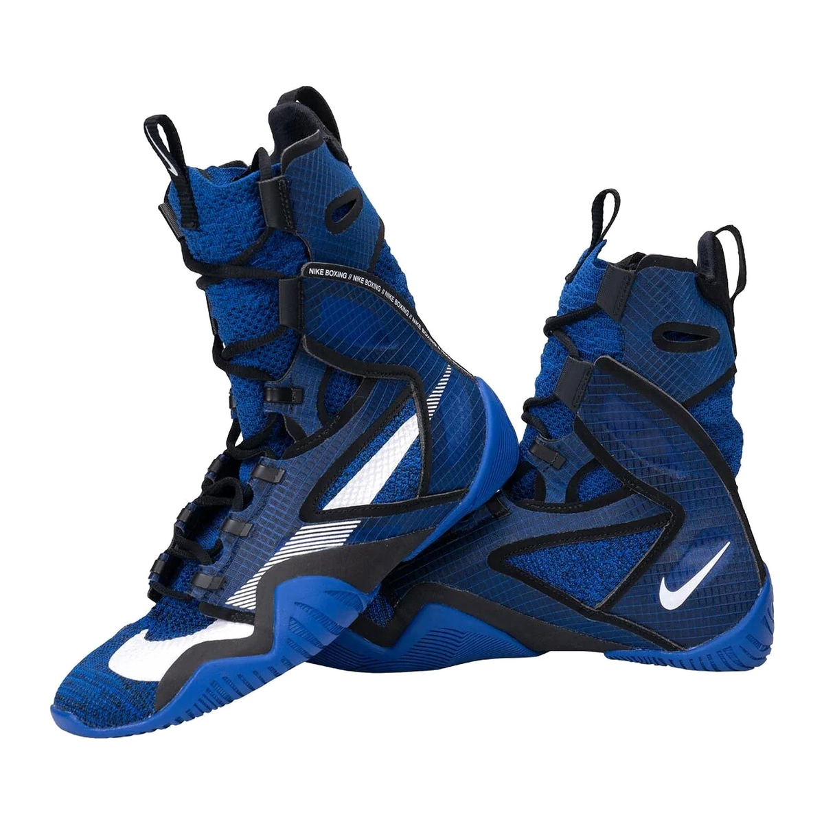 Nike HyperKO 2 boxing shoes in blue and black, pair shown side on with white detailing
