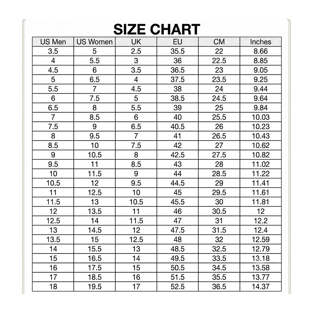 Nike HyperKO 1 boxing shoes size chart — US Men, US Women, UK, EU, CM and inches conversion