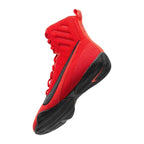 Nike Machomai 2 boxing shoes in red and black, wrap-around rubber outsole