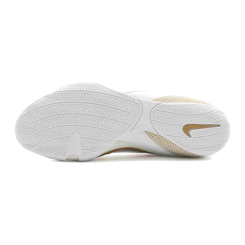 Nike Machomai 2 boxing shoes in white and gold, rear view with high-top collar