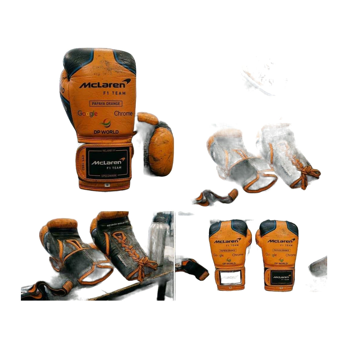 Papaya orange racing boxing gloves palm view showing grip bar