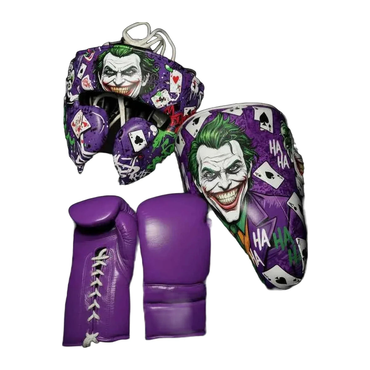 Purple Chaos boxing sparring set – purple leather lace-up gloves, headgear and groin guard