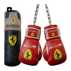 Red and yellow racing boxing gloves side profile showing wrist cuff