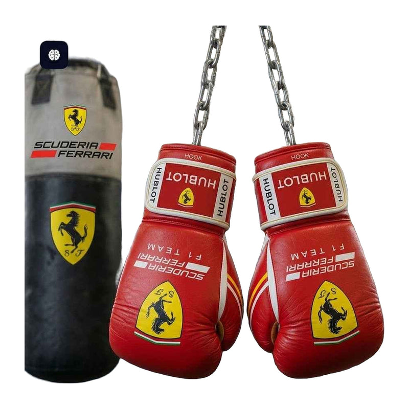 Rosso Corsa racing boxing gloves in red and yellow, pair shown together