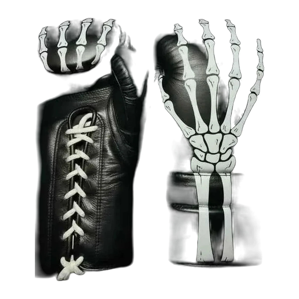 Black skeleton design lace-up boxing gloves