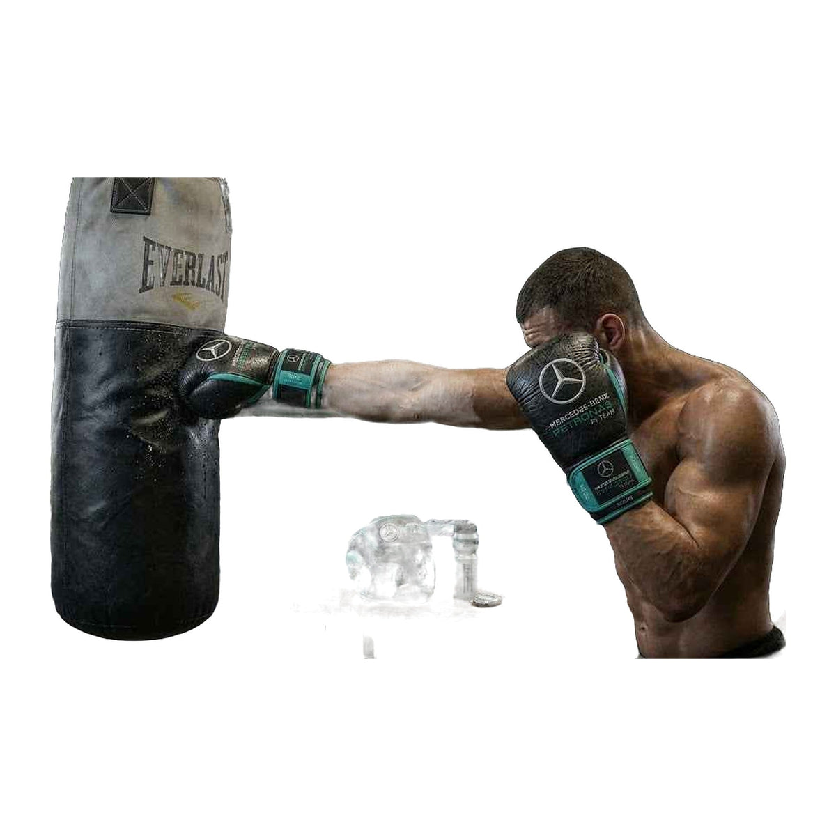 Stealth black and teal boxing gloves cuff and lacing detail