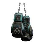 Stealth black and teal racing-style lace-up boxing gloves