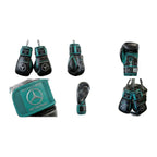 Stealth black and teal racing-style lace-up boxing gloves – alternate view 2