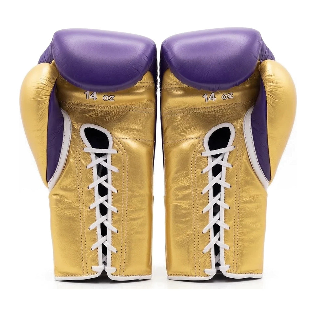 Winning Boxing Gloves Gold & Purple lace-up training glove, genuine leather, 8oz to 16oz