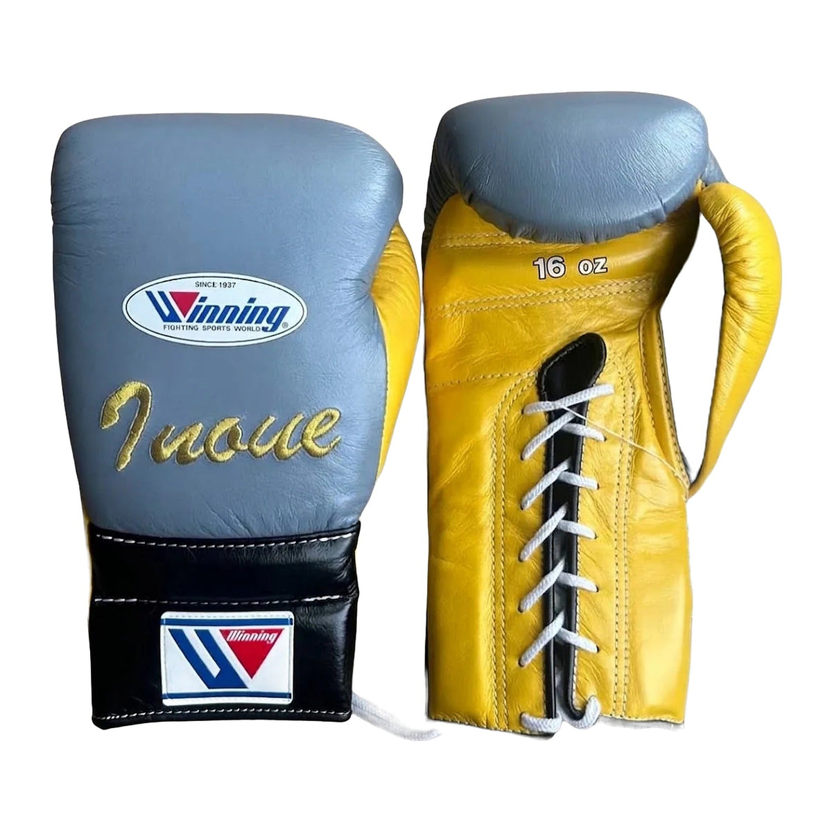 Winning Boxing Gloves Grey, Black & Gold lace-up training glove, genuine leather, 8oz to 16oz