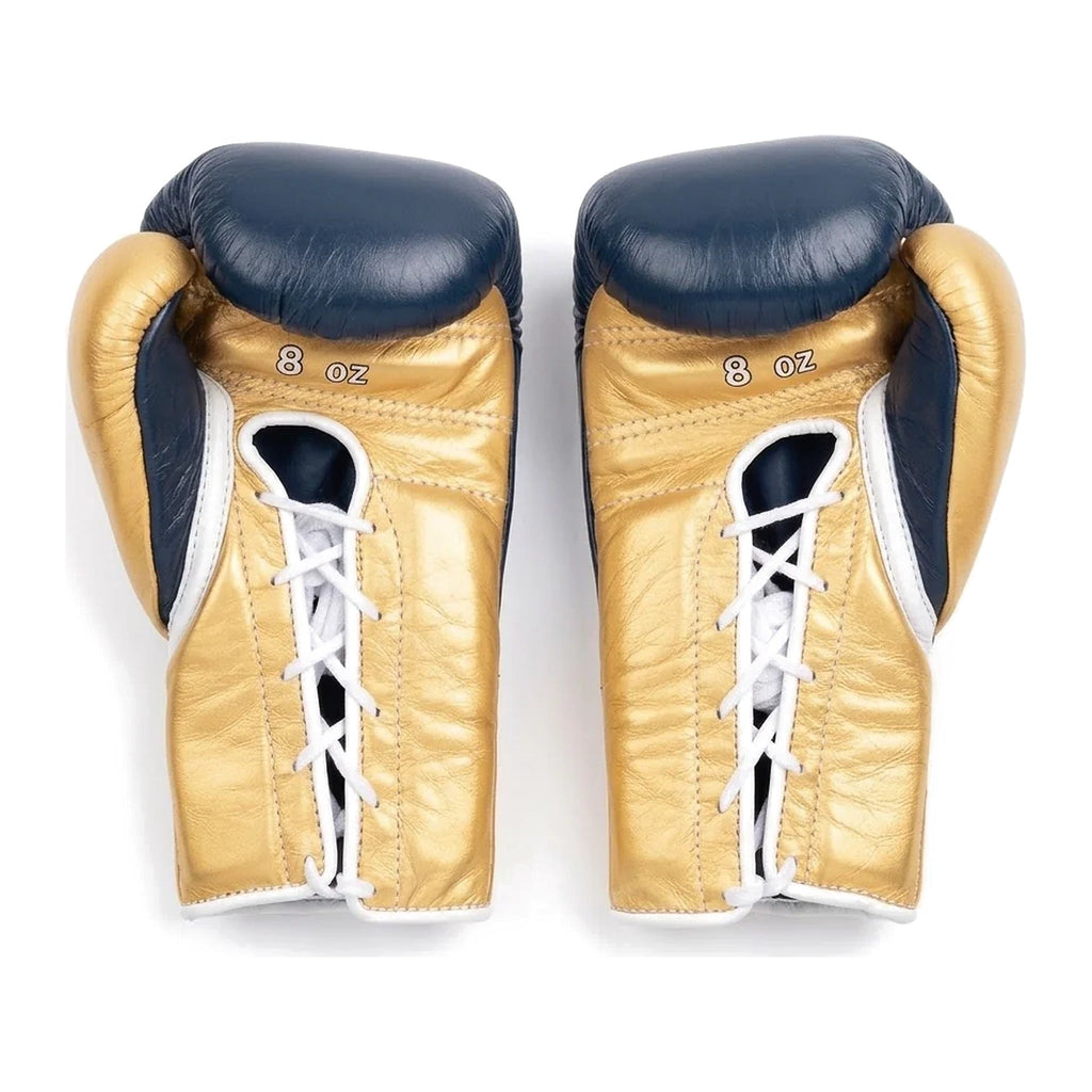 Winning Boxing Gloves Navy & Gold lace-up training glove, genuine leather, 8oz to 16oz