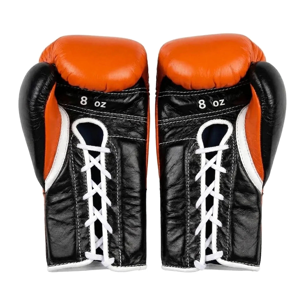 Winning Boxing Gloves Orange & Black lace-up training glove, genuine leather, 8oz to 16oz