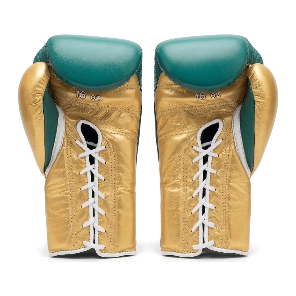 Winning Boxing Gloves Teal & Gold lace-up training glove, genuine leather, 8oz to 16oz