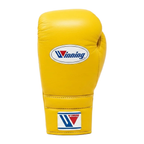 Classic yellow leather lace-up boxing training glove standing upright