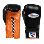 Orange and black leather lace-up boxing gloves from the Winning sparring set