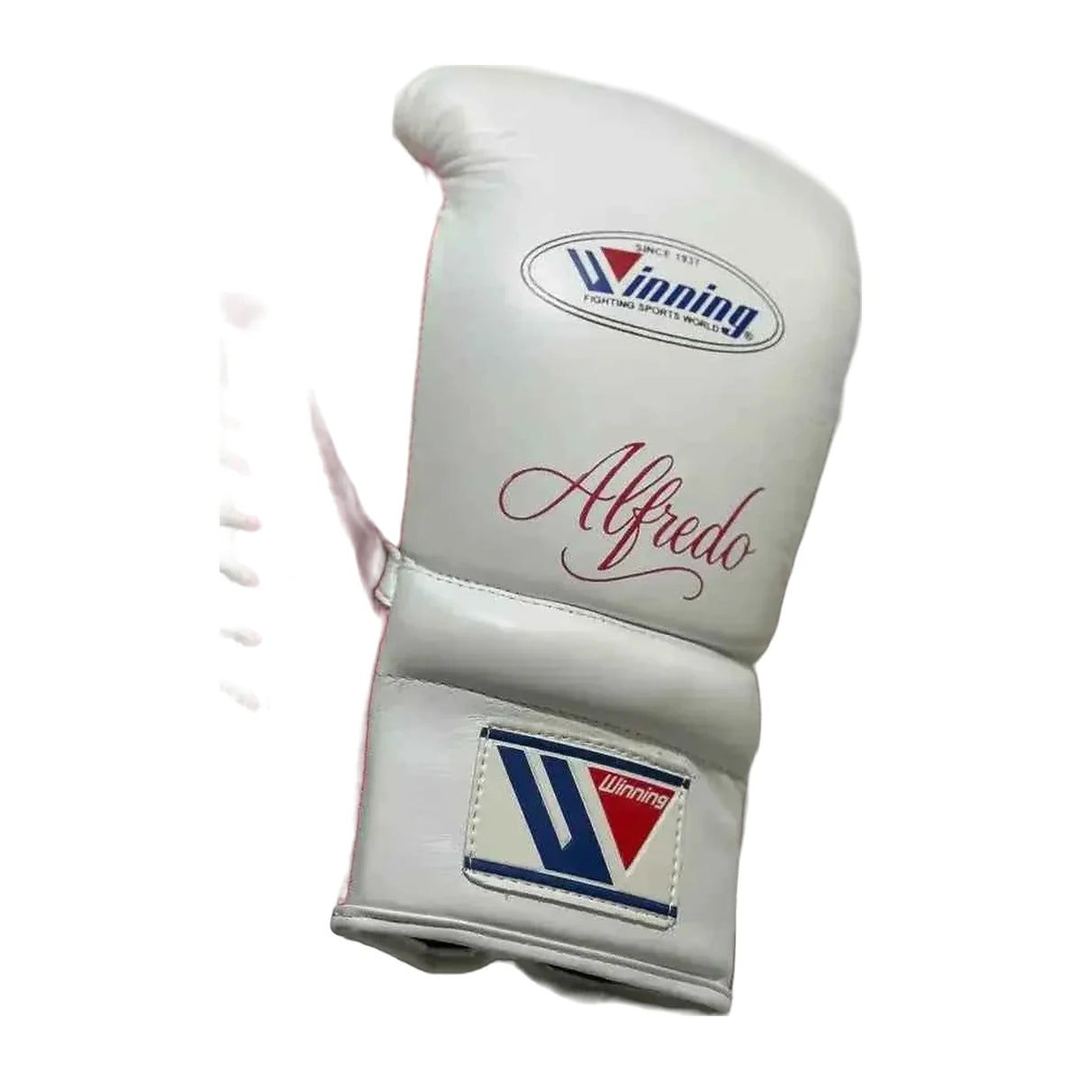 Winning Boxing Gloves White & Red lace-up training glove, genuine leather, 8oz to 16oz